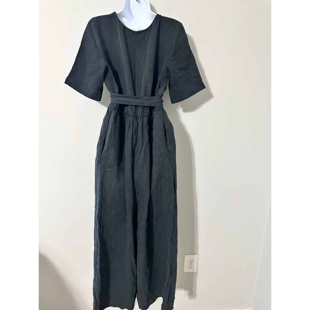 VETTA Capsule Black Wrap Jumpsuit Short Sleeve Wide Leg Tencel Linen Size‎ M EUC - Picture 5 of 8